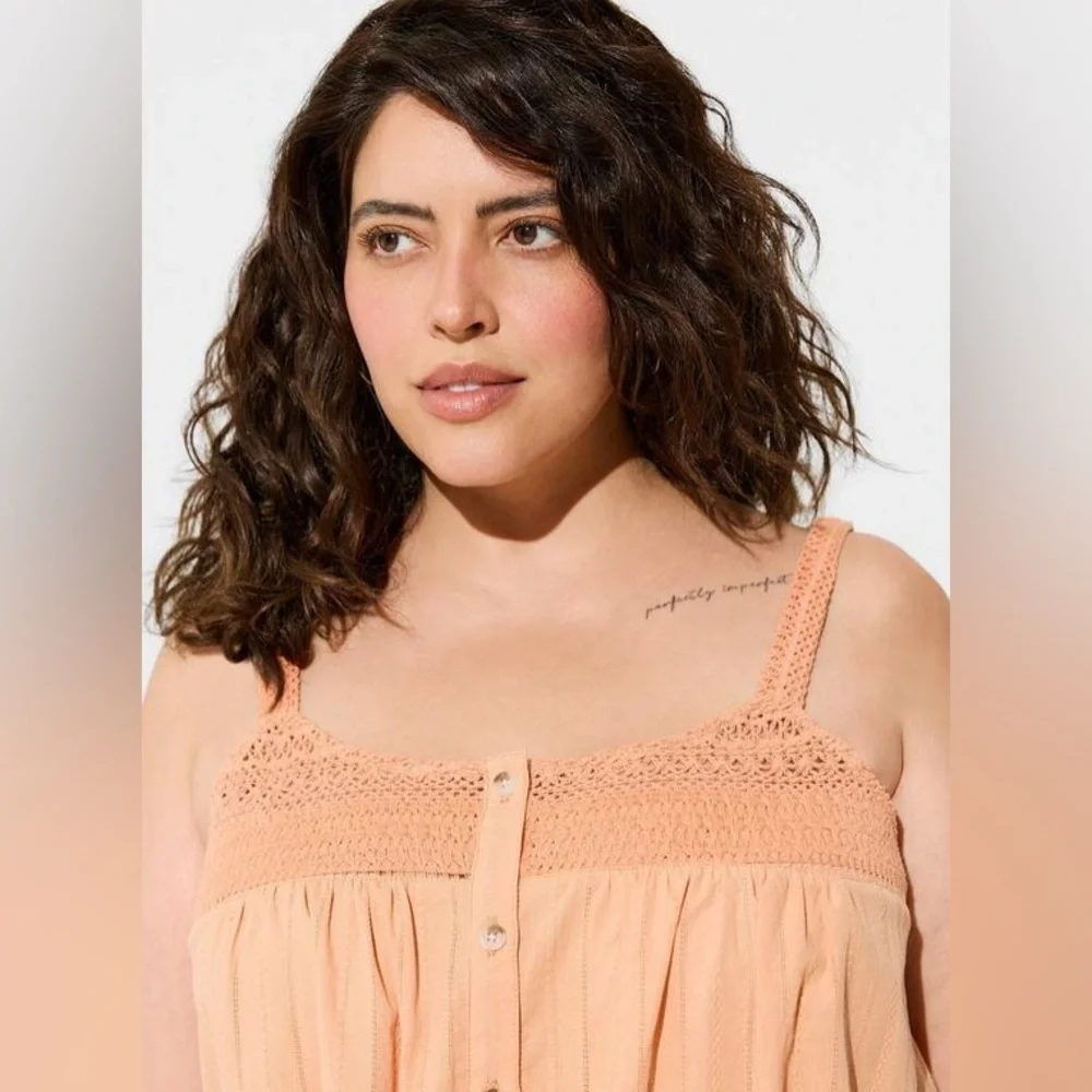 NWT Torrid Cotton Button Up Embroidered Crochet Tank 3X